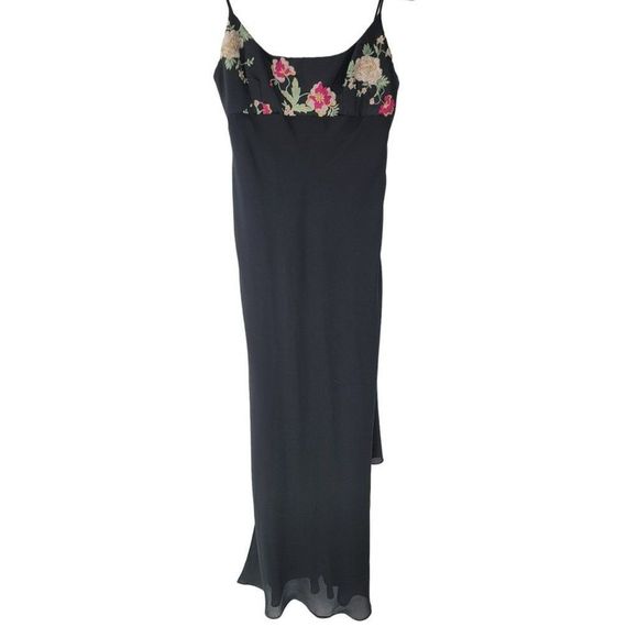 Black Market Dresses & Skirts - Black Floral Dress Vintage 1995 Scarf Sheer Black Market Unite Tag